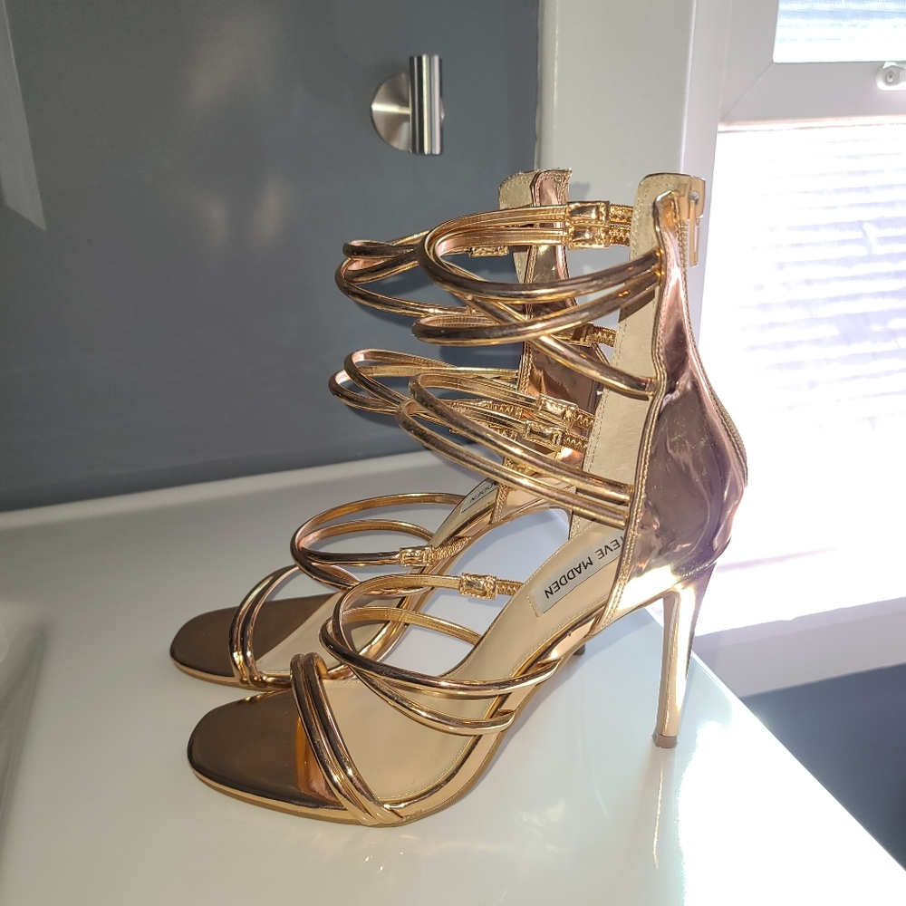 Steve Madden Gold Strappy Heels - Picture 4 of 5